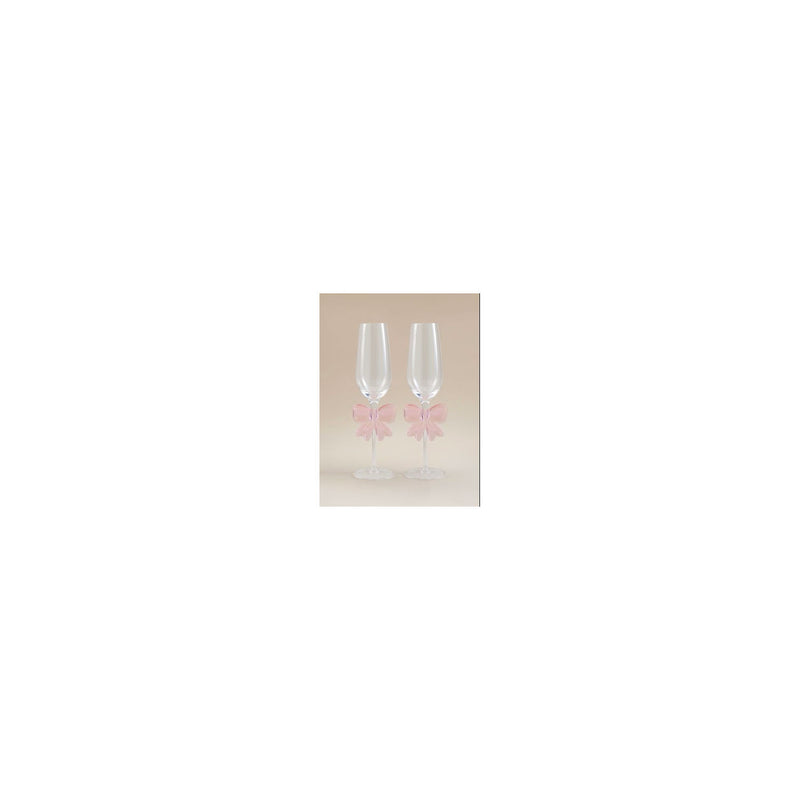 Pink bow champagne glasses set of two (British brand)