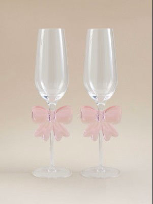 Pink bow champagne glasses set of two (British brand)