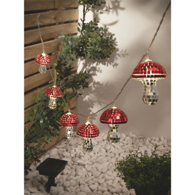 Red disco mushroom solar string lights 10 LEDs (British brand)