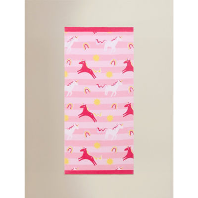 Pink unicorn printed cotton beach towel, imported from the UK