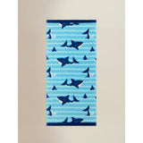 Blue shark printed cotton beach towel 71x152cm, imported from the UK