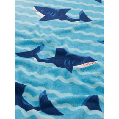 Blue shark printed cotton beach towel 71x152cm, imported from the UK