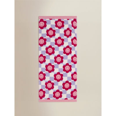 Lightweight cotton beach towel floral checkerboard 71x152 cm, UK version