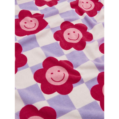 Lightweight cotton beach towel floral checkerboard 71x152 cm, UK version