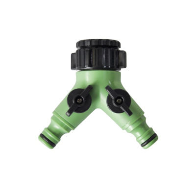 2-way tap splitter with independent valves for garden hose - UK version