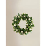 Topiary artificial white rose wreath with green foliage, UK version