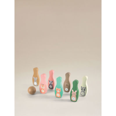 Wooden skittle game woodland animals British product