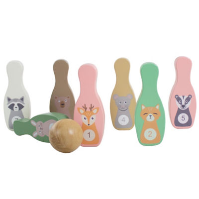 Wooden skittle game woodland animals British product