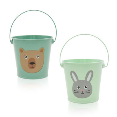 Green metal bucket with bear decal 13cm, imported from the UK