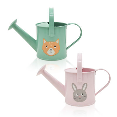 Metal watering can for kids with fox or rabbit decal (British brand)