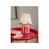 Red striped battery lamp in ceramic and fabric - British product