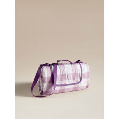 Lilac gingham quilted picnic rug 150x130 cm, imported from the UK