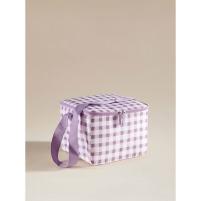 Lilac gingham print collapsible cool bag 15 litre, UK version