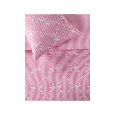Pink microfibre striped bow trellis duvet set super king - British product