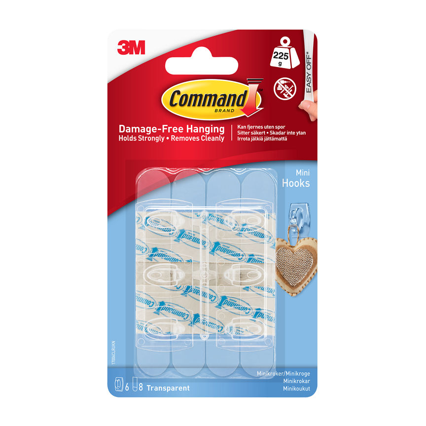 Command Clear Mini Hooks with Clear Strips 6 Hooks + 8 Strips