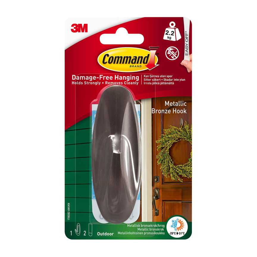 Command Outdoor Designer Hook Large Bronze 1 Hook + 2 Strips GOODS ASDA   