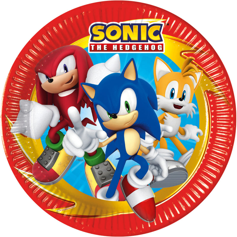 Sonic paper plates 8 pack 23cm featuring Sonic Knuckles and Tails (British brand)