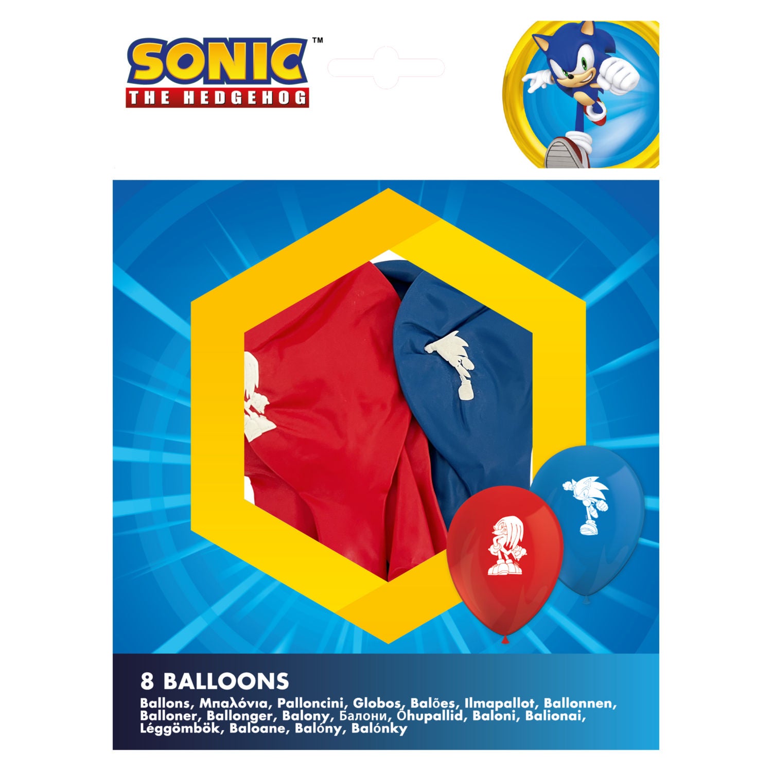 Sonic latex balloons pack of 8, UK version