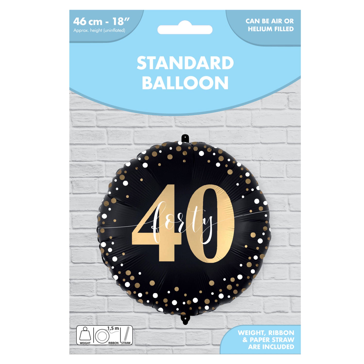40 milestone foil balloon 46cm with ribbon, UK version