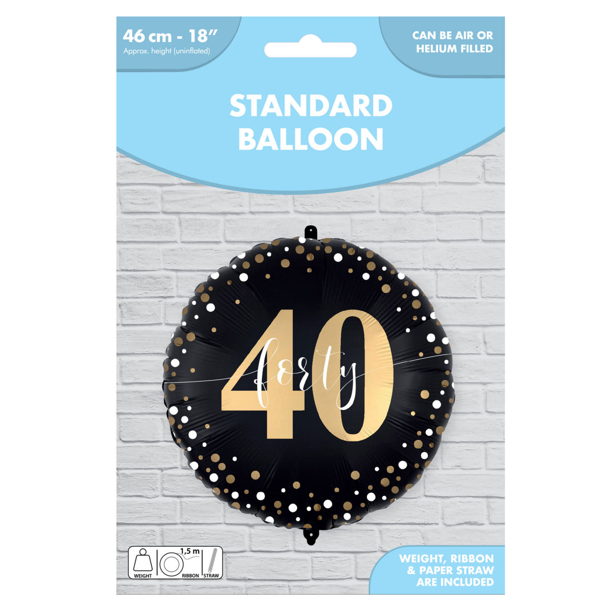40 milestone foil balloon 46cm with ribbon, UK version