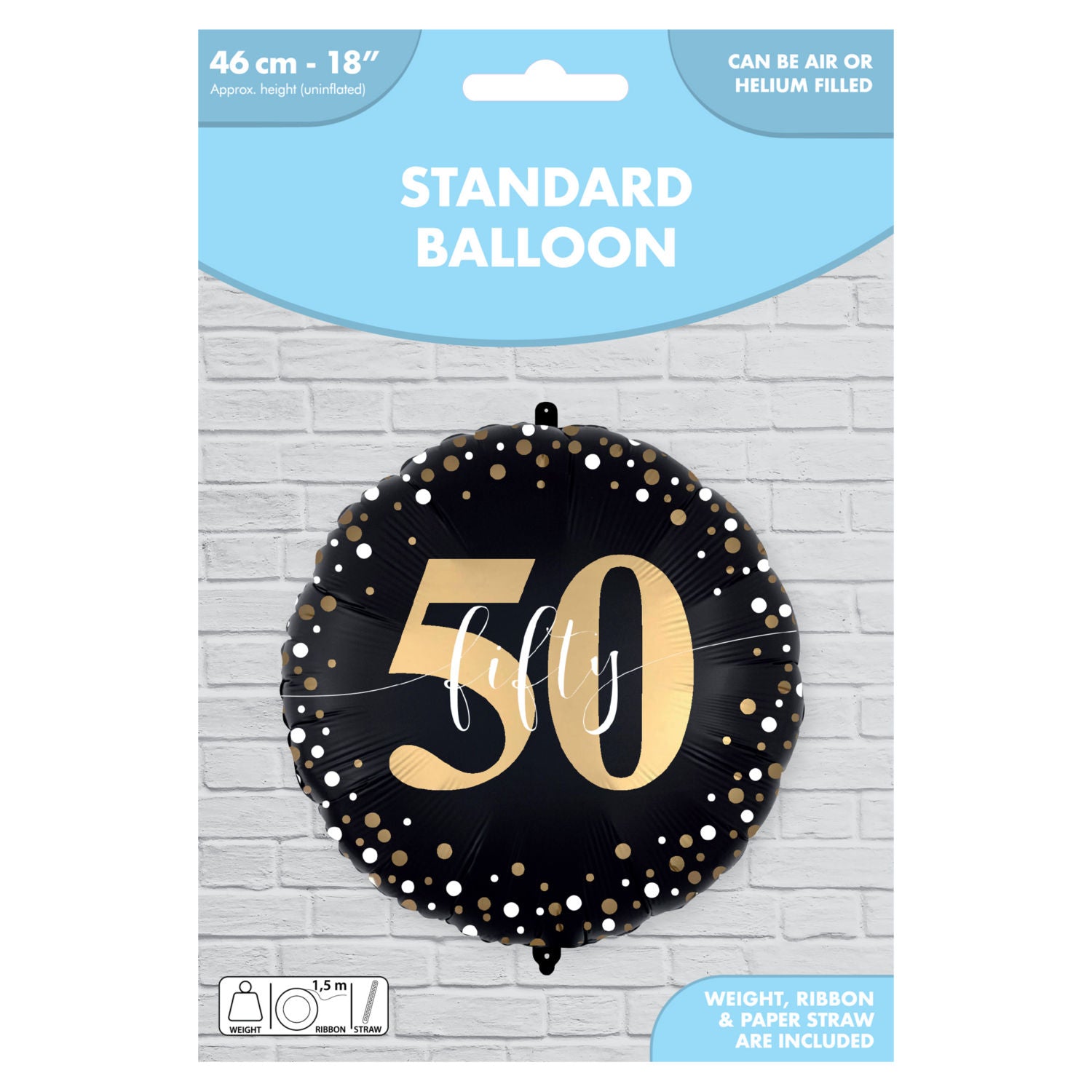 50th milestone foil balloon 46cm with ribbon (British brand)