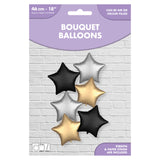 Star foil balloons black silver gold pack of 6, imported from the UK