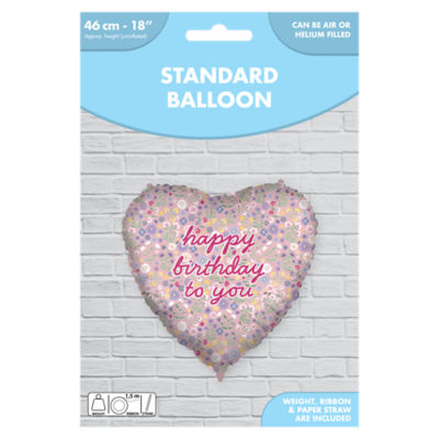 Floral Happy Birthday Heart Foil Balloon 46cm (British brand)