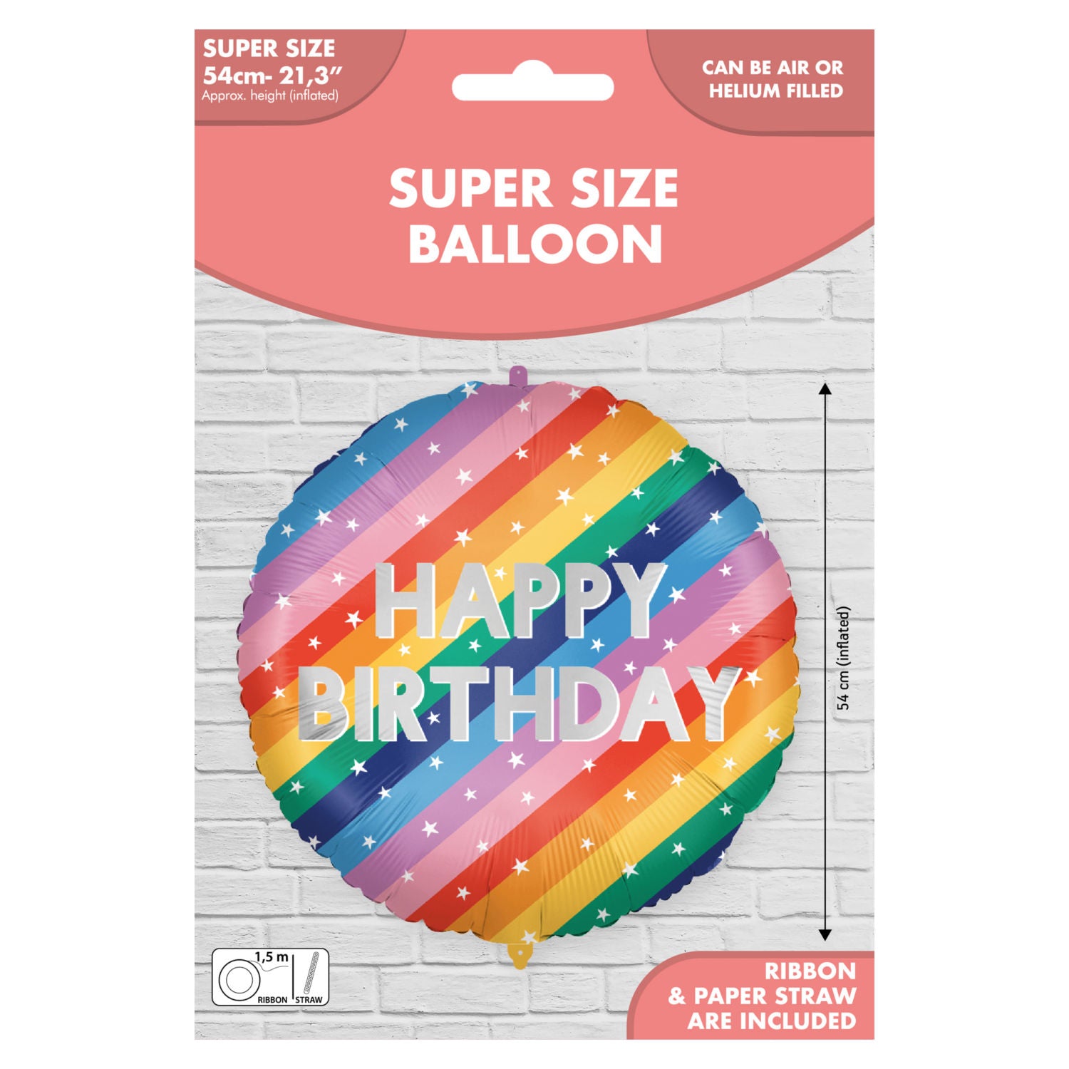 Supersized happy birthday striped foil balloon 54cm, imported from the UK