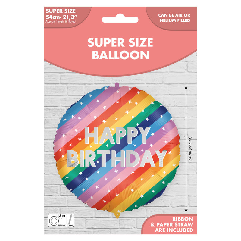 Supersized happy birthday striped foil balloon 54cm, imported from the UK