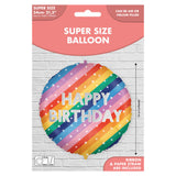 Supersized happy birthday striped foil balloon 54cm, imported from the UK