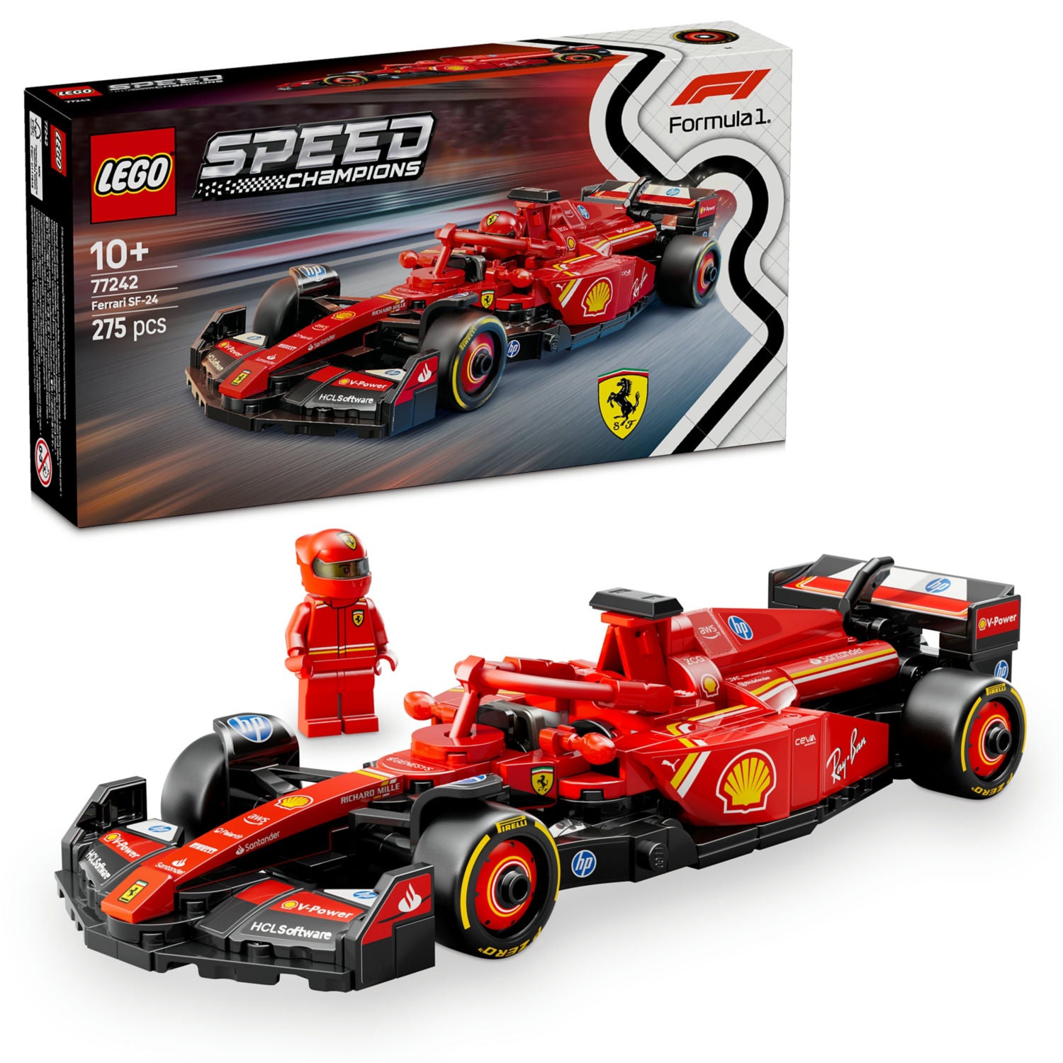 LEGO Ferrari SF-24 F1 race car model kit, British brand
