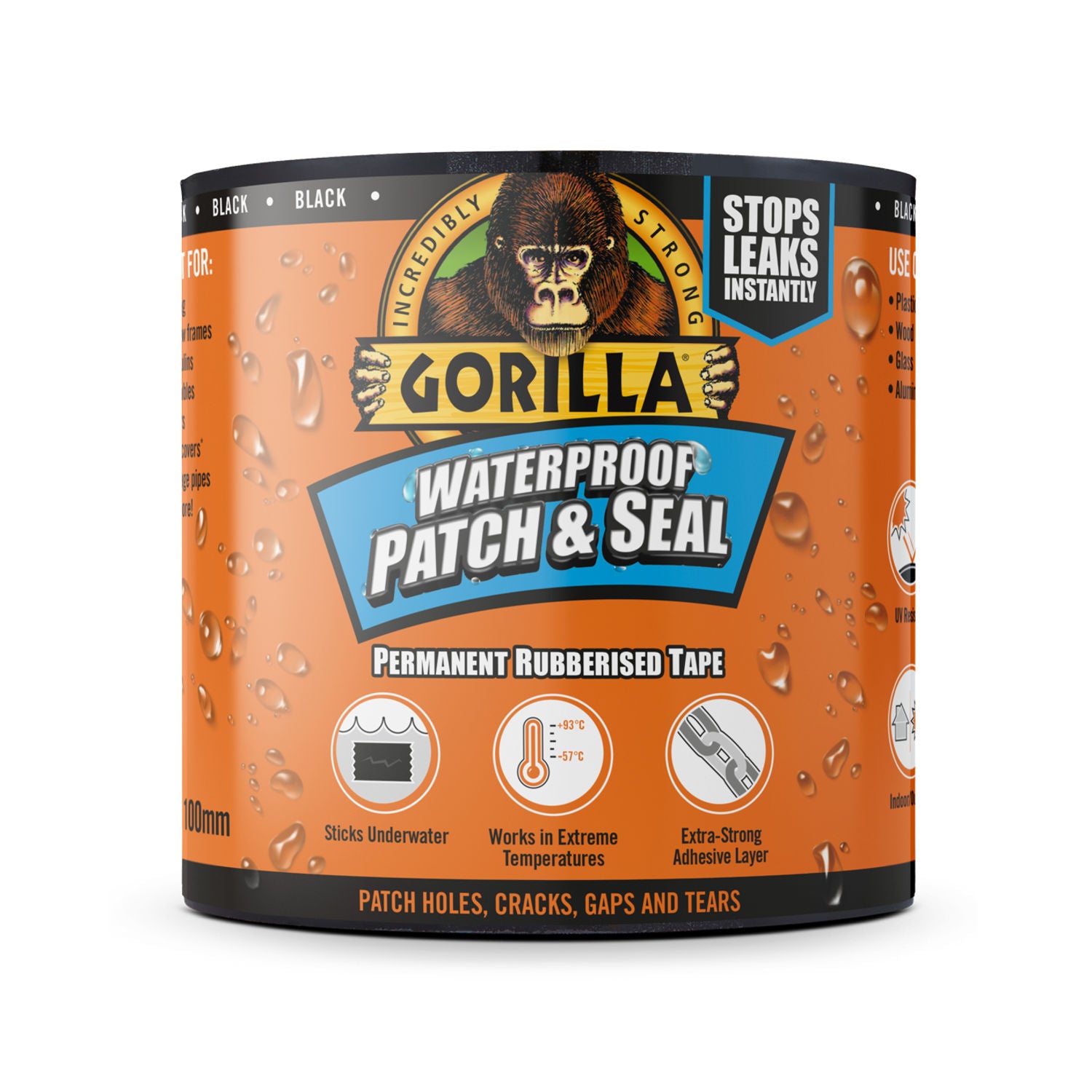 Gorilla Waterproof Patch and Seal Tape Black 3m - British product