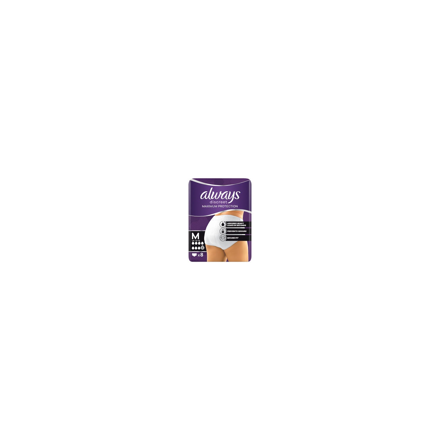 Always Discreet incontinence pants Maximum Protection 8 Drops size M, UK version