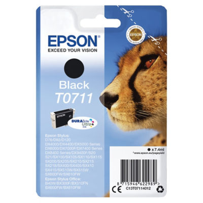 Epson T0711 black ink cartridge 7.4ml - British product