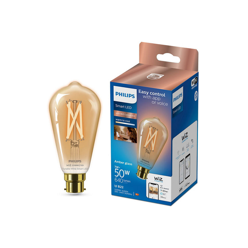 Philips Smart LED ST64 50W B22 Tunable White Amber Filament Light Bulb GOODS ASDA   