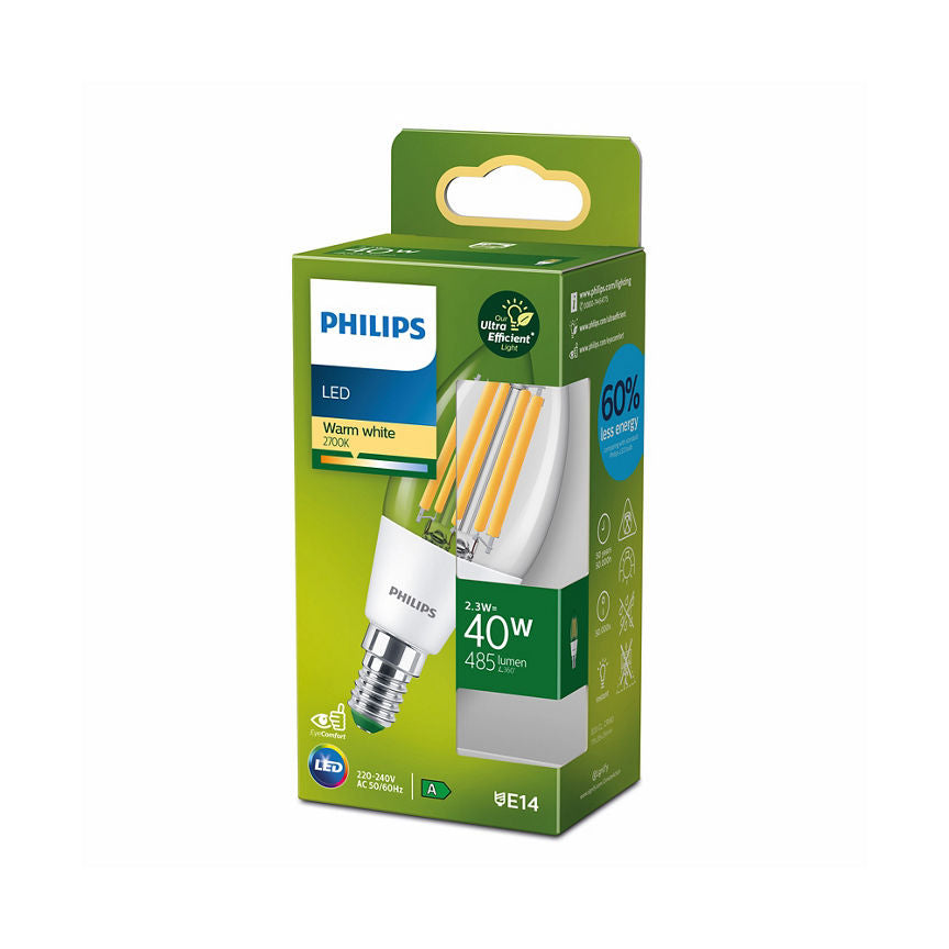 Philips LED Ultra Efficient 40W B35 E14 Clear Light Bulb GOODS ASDA   