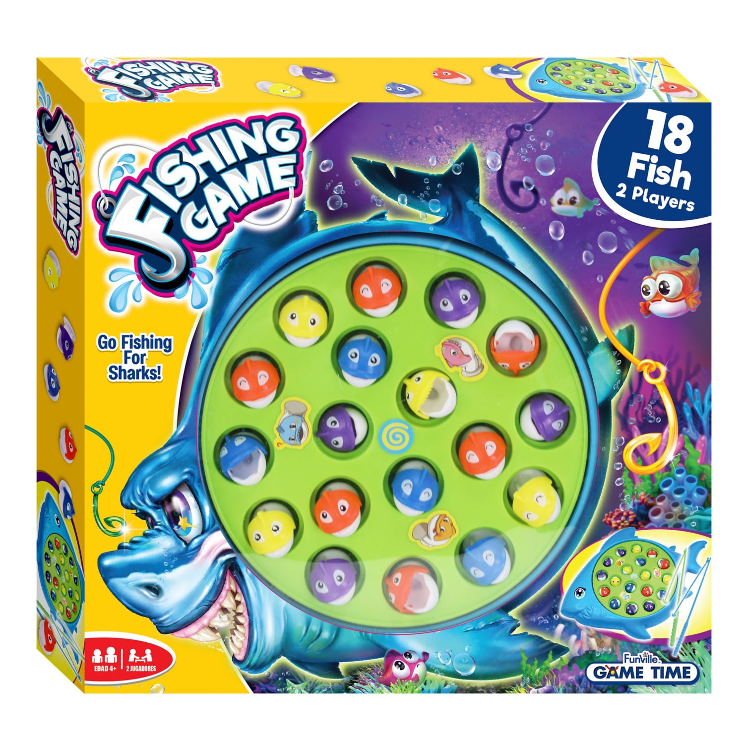 Shark Fishing Game board with sharks and rods, UK version