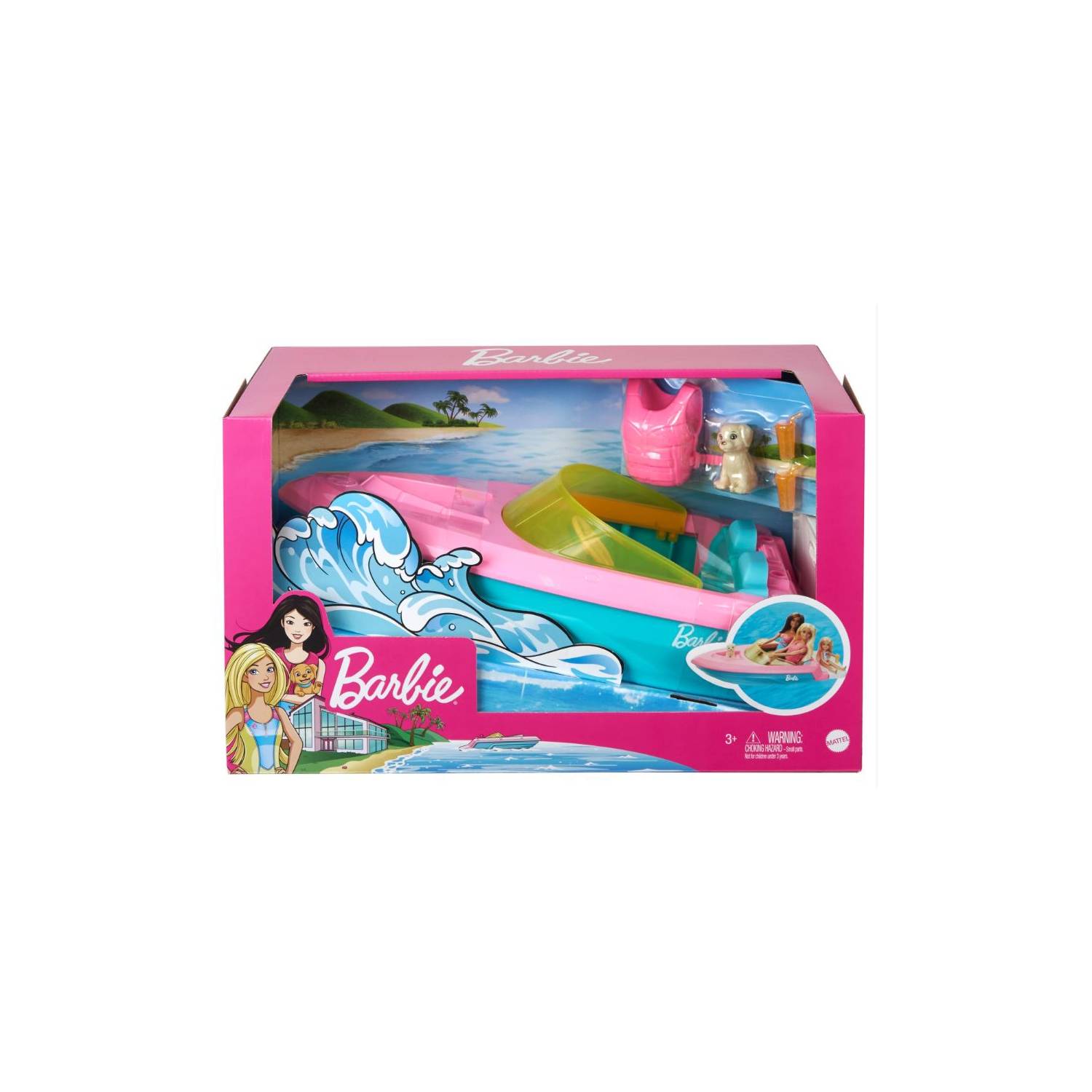 Barbie floating boat toy with life vest and cupholders, imported from the UK