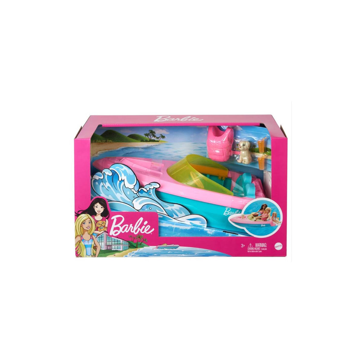 Barbie floating boat toy with life vest and cupholders, imported from the UK