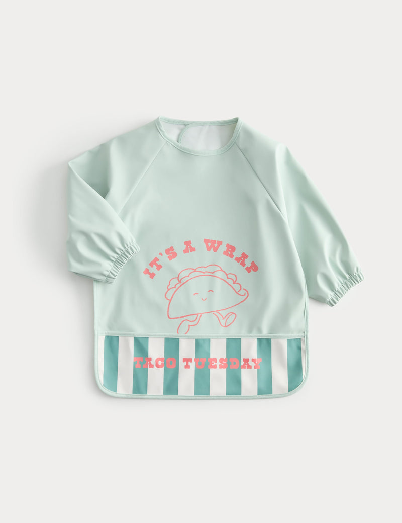 Taco Time baby bib with taco print long sleeves - British product