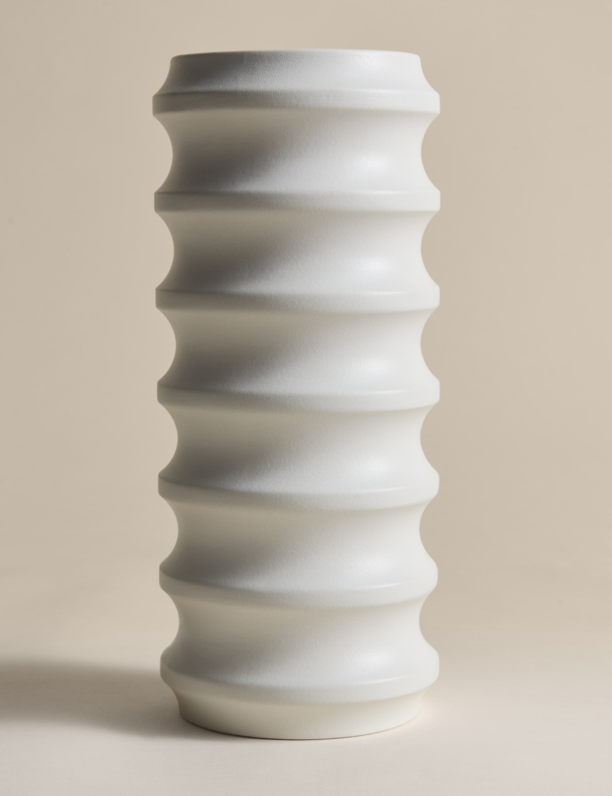 M&S X Kelly Hoppen tall ribbed ceramic vase 28.3 cm, imported from the UK