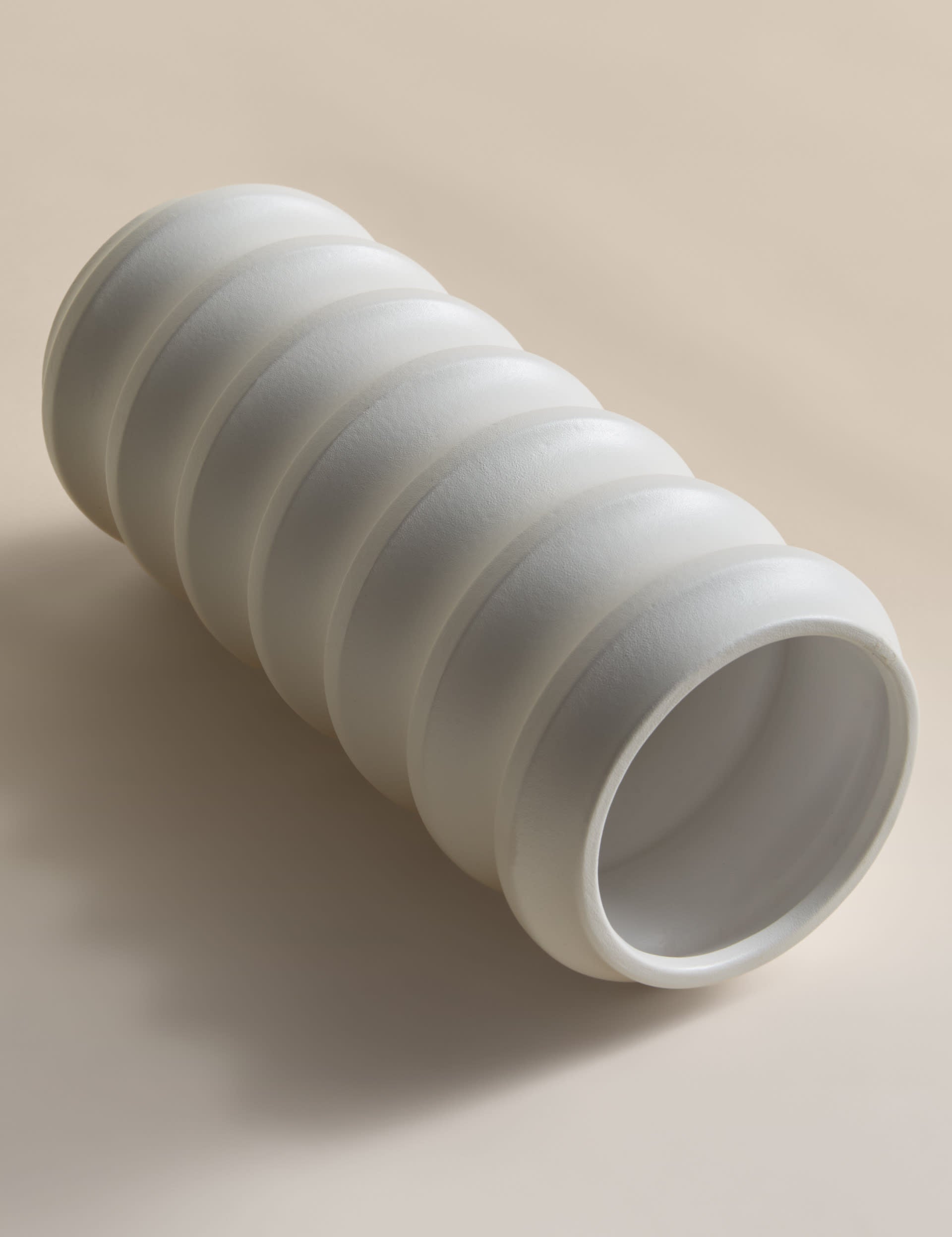 M&S X Kelly Hoppen tall ribbed ceramic vase 28.3 cm, imported from the UK