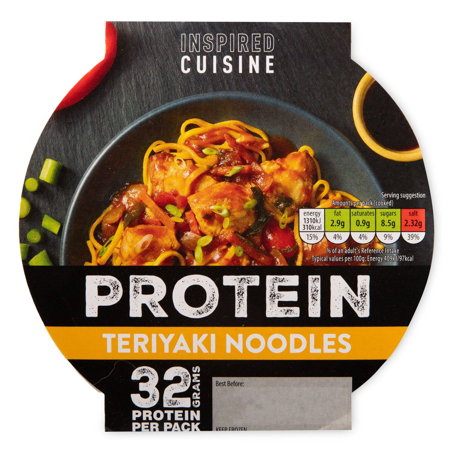 Teriyaki noodle protein pot, frozen meal, UK version