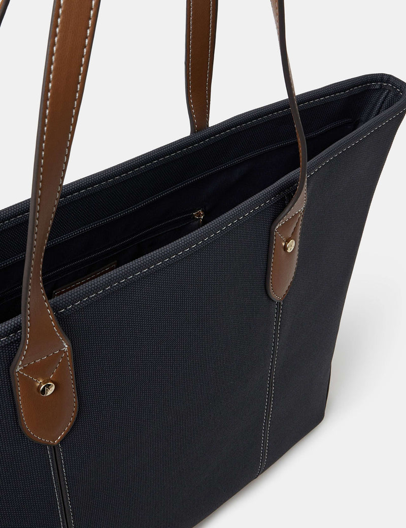 Accessorize textured zip top tote bag with contrast handles, imported from the UK