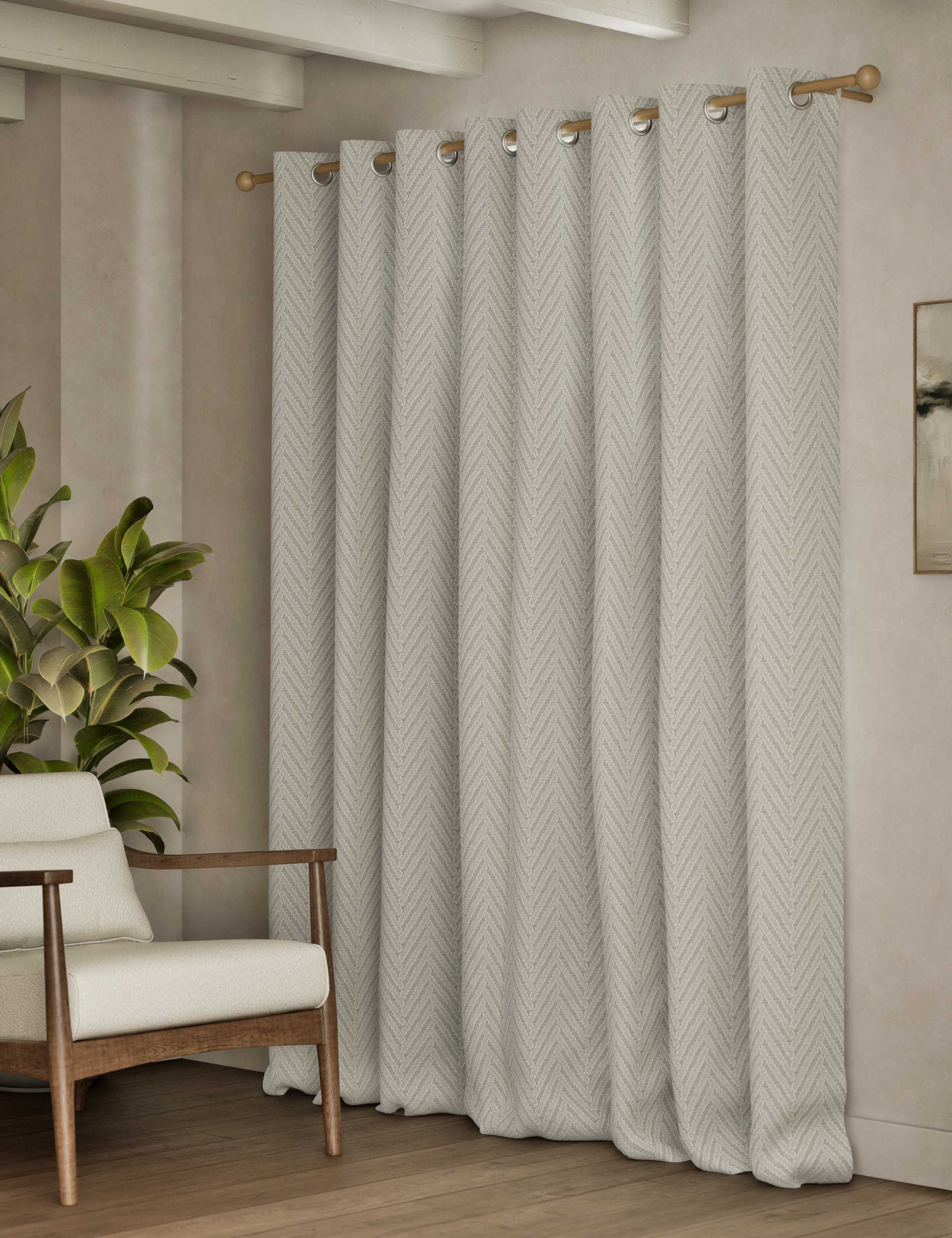 Textured herringbone eyelet curtains (British brand)