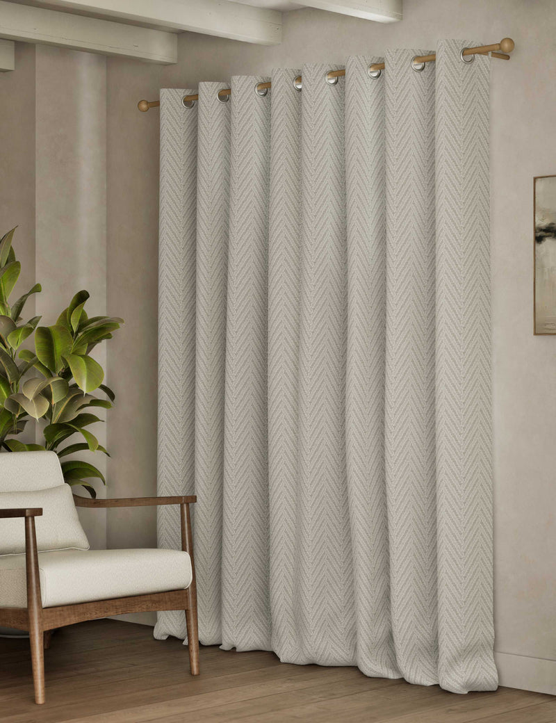 Textured herringbone eyelet curtains (British brand)