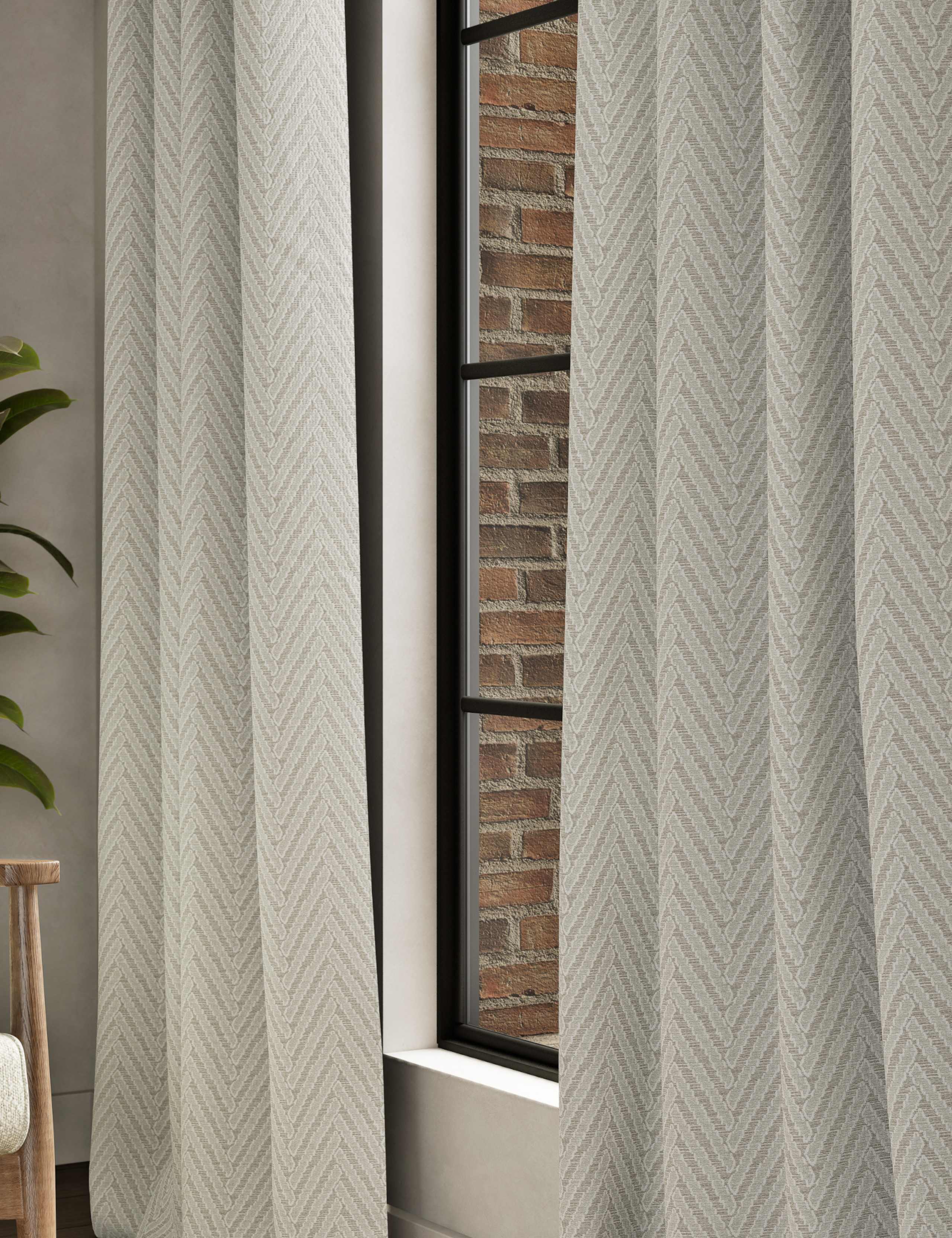 Textured herringbone eyelet curtains (British brand)