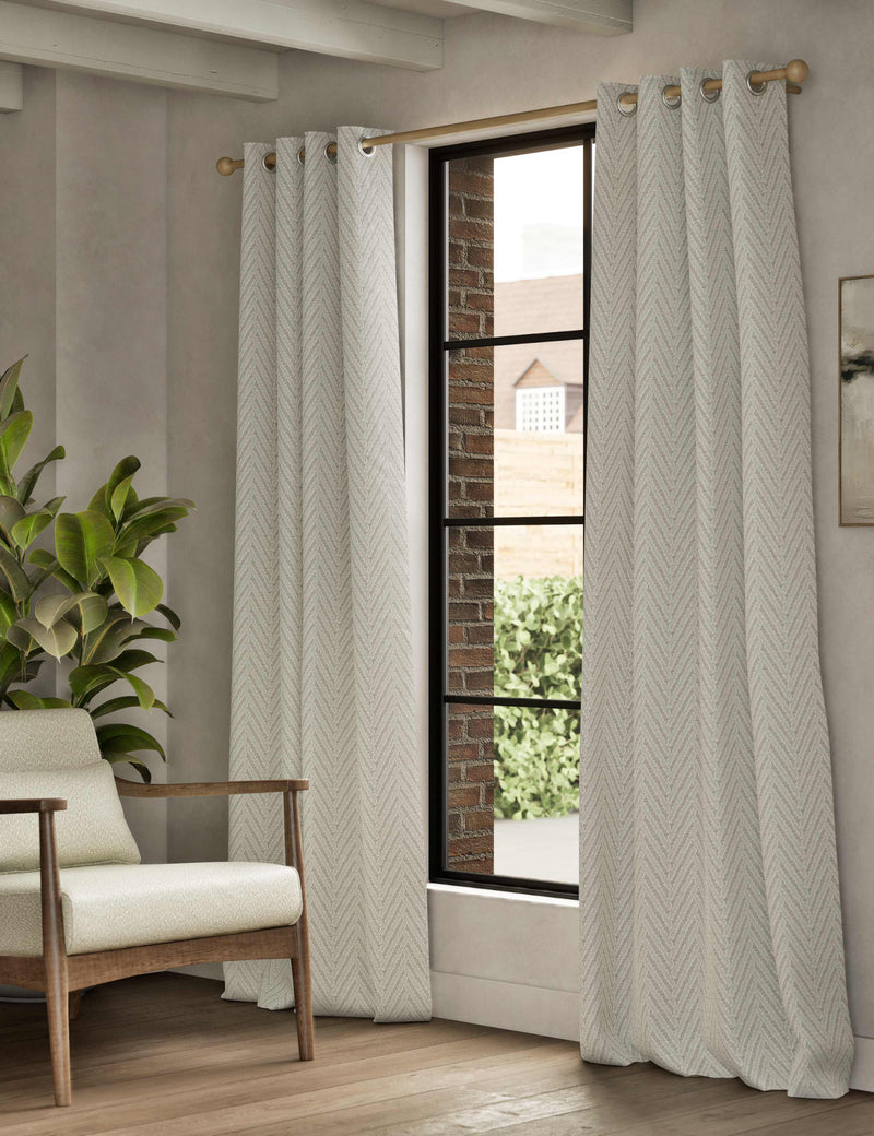 Textured herringbone eyelet curtains (British brand)