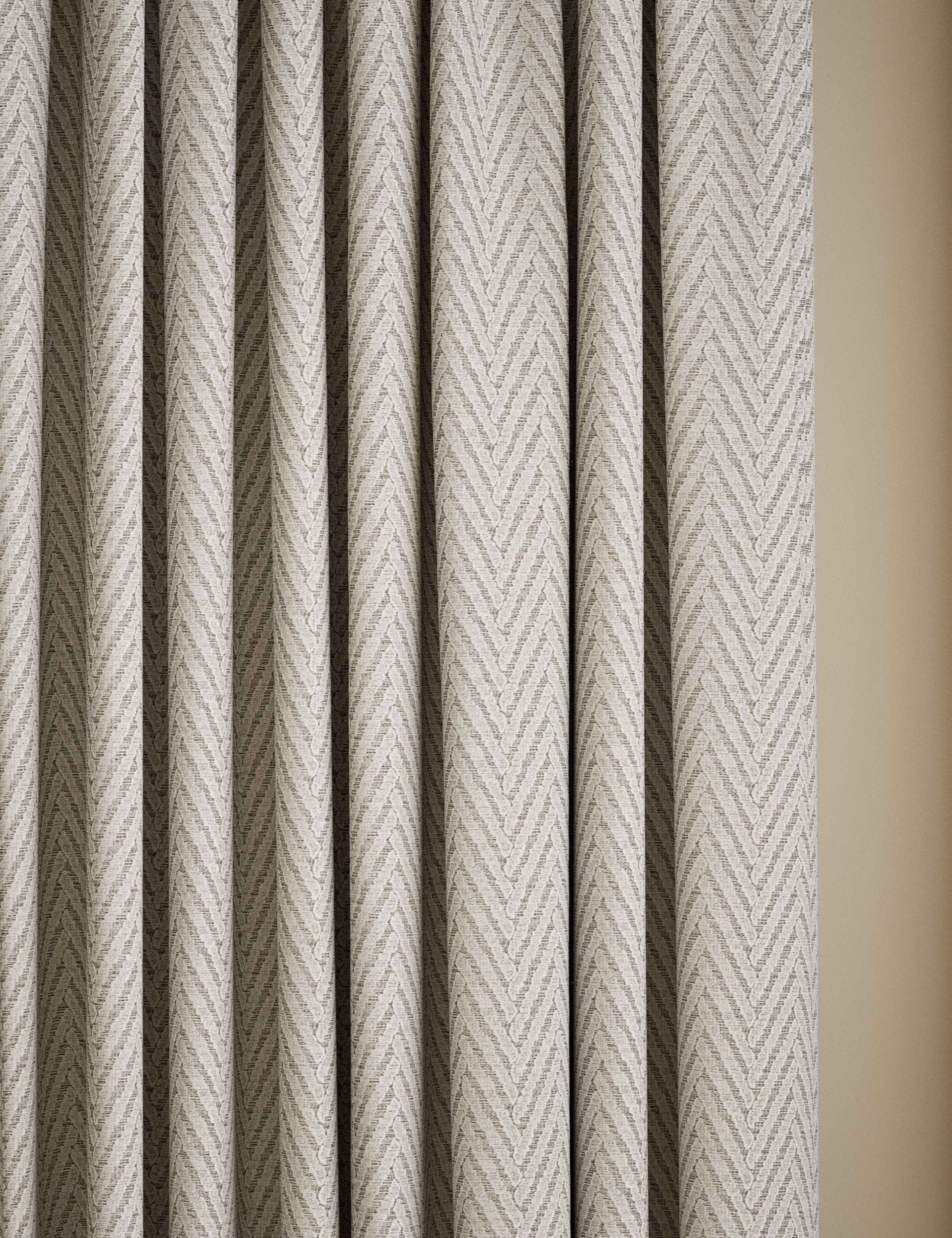 Textured herringbone eyelet curtains (British brand)