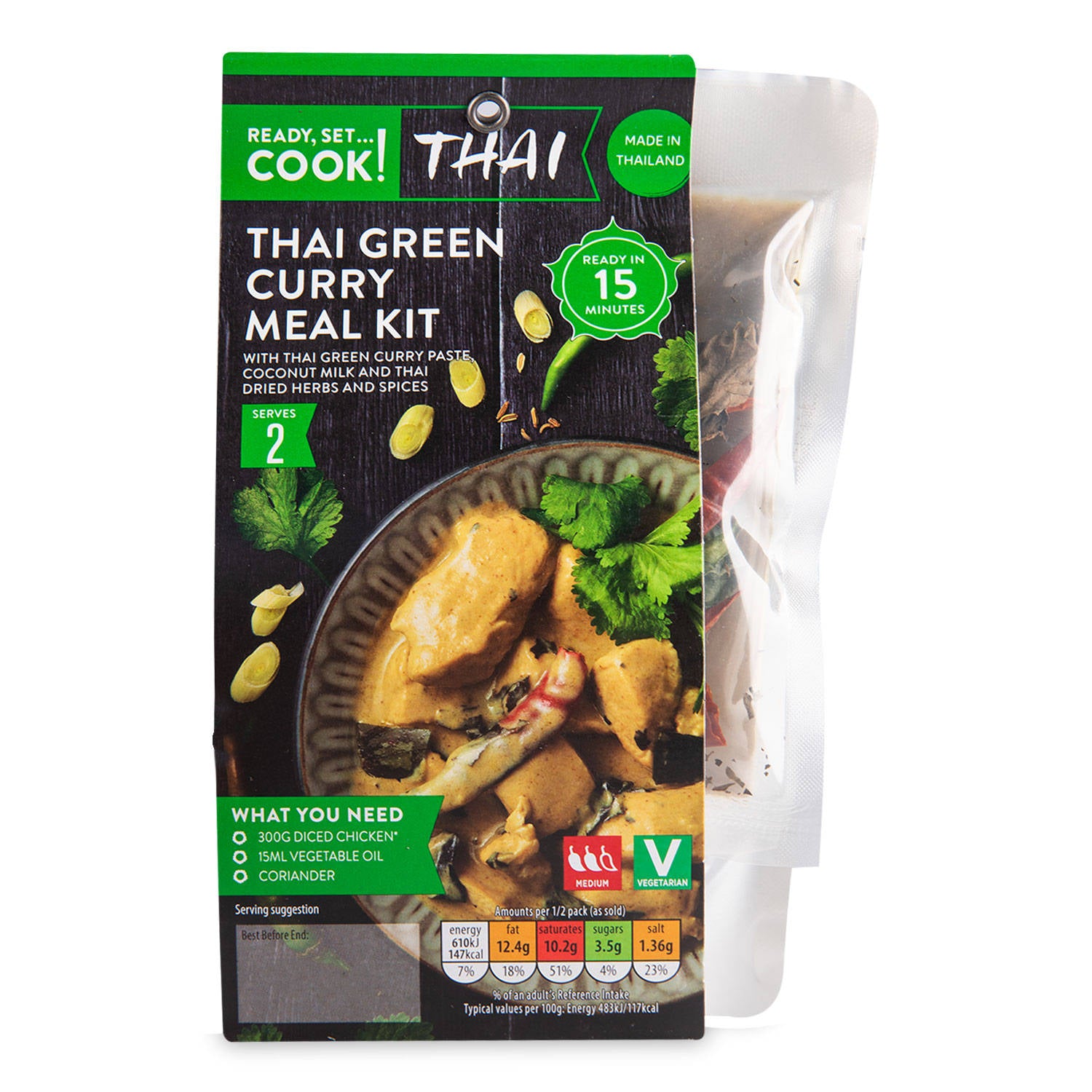 Thai green curry kit with coconut milk and herbs (British brand)